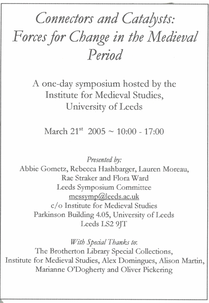 A flyer for the IMS Postgraduate Symposium, March 2005.